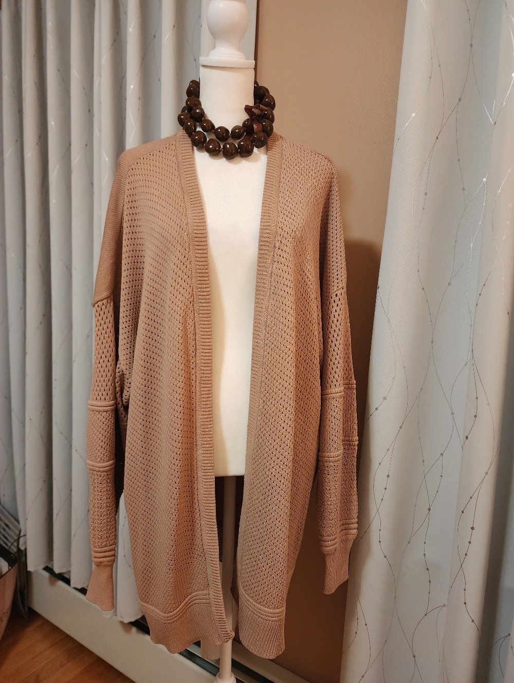 Express Tan Open-Front Knit Cardigan